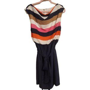 NWT Eliza J Striped Top with Navy Blue Bottom Lined Dress Size 14